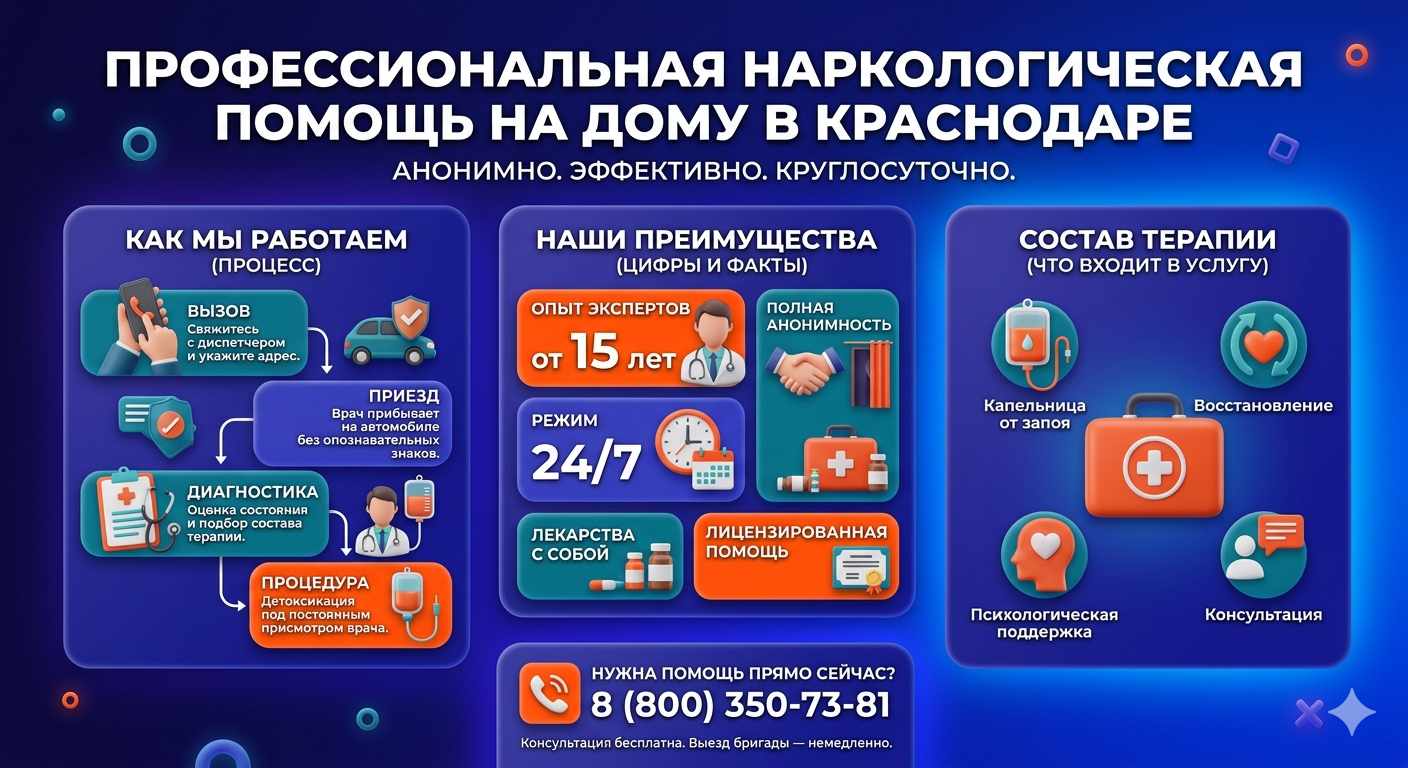 Инфографика о принципах лечения алкоголизма на дому в Шуе: этапы вызова нарколога, преимущества анонимной детоксикации и состав медицинской помощи.
